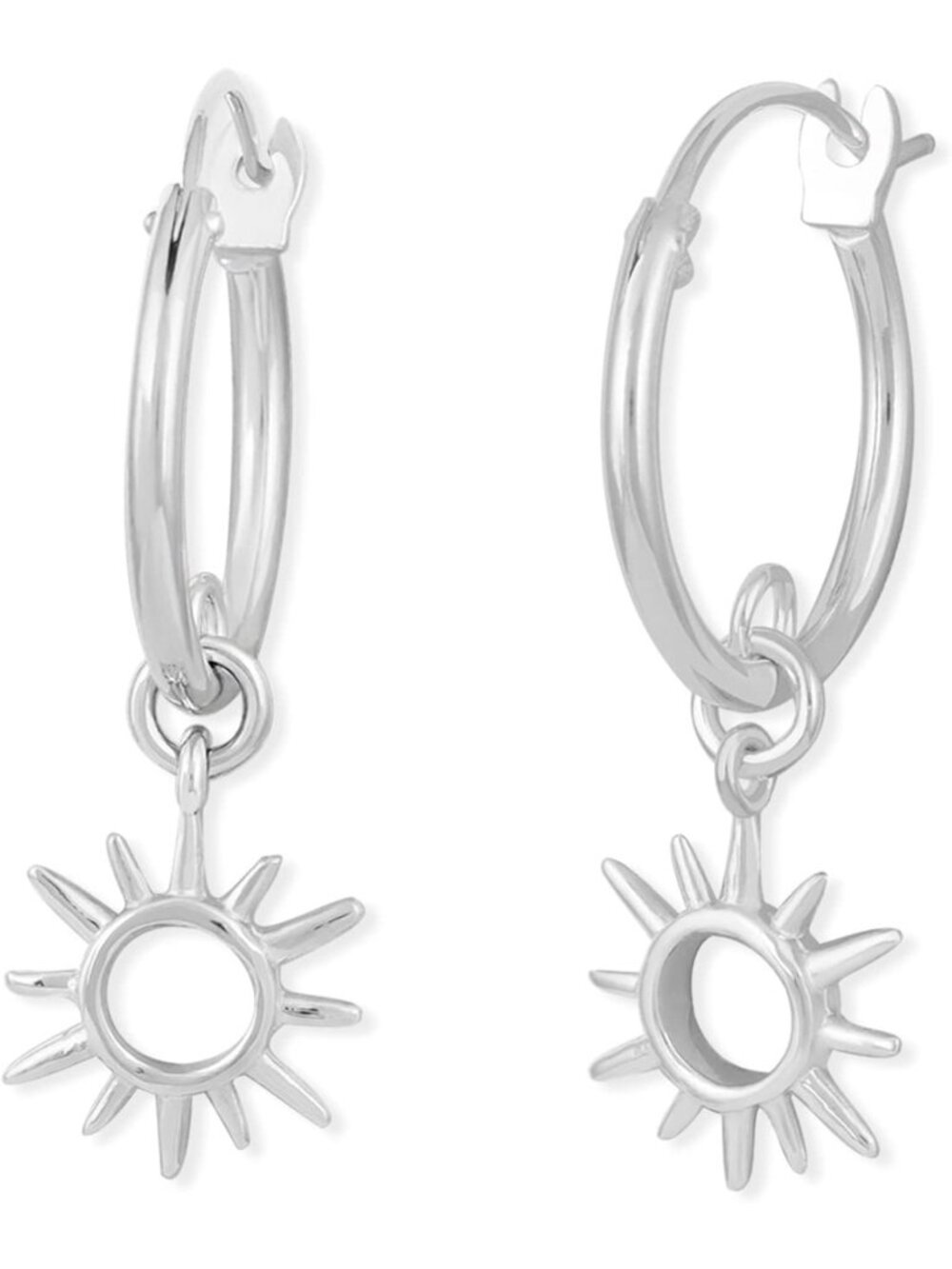 Sterling Silver Sunburst Open Circle Hoop Earrings with Snap Down Closure